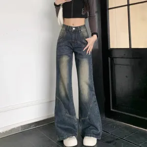 Americanretro Cement Grey Straight Female Autumn Winter New Thin High-waisted Loose Wide-Legged Jeans