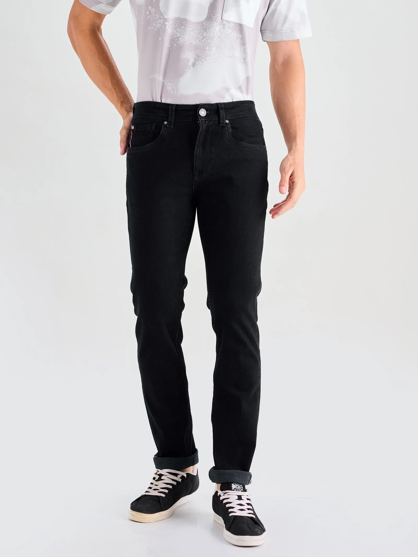 Black Straight Fit Stretch Jeans