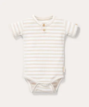 Bodysuit Short Sleeves Stripe - Sand/White