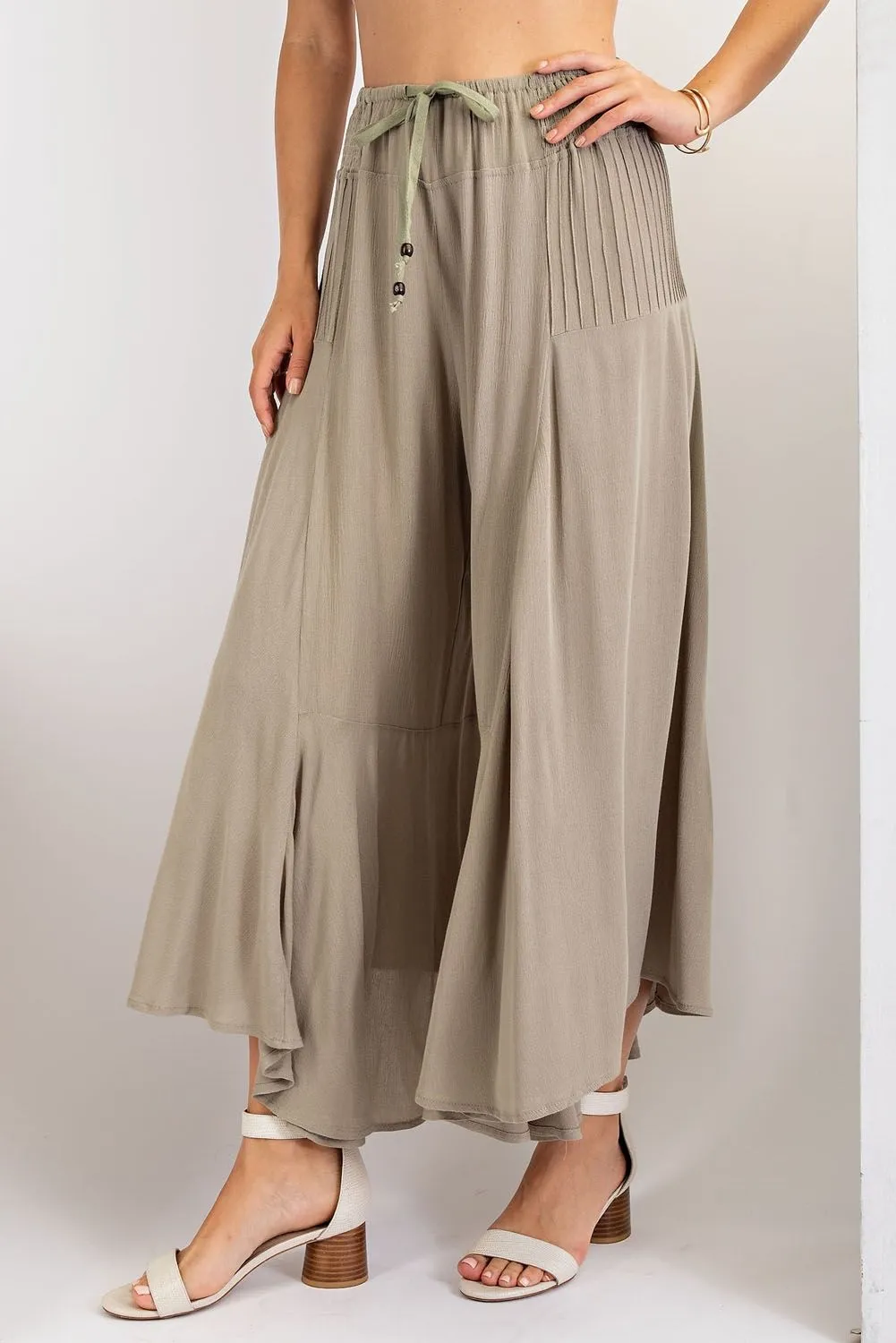 Fresh Air Rayon Gauze Ruffle Bottom Wide Leg Pants