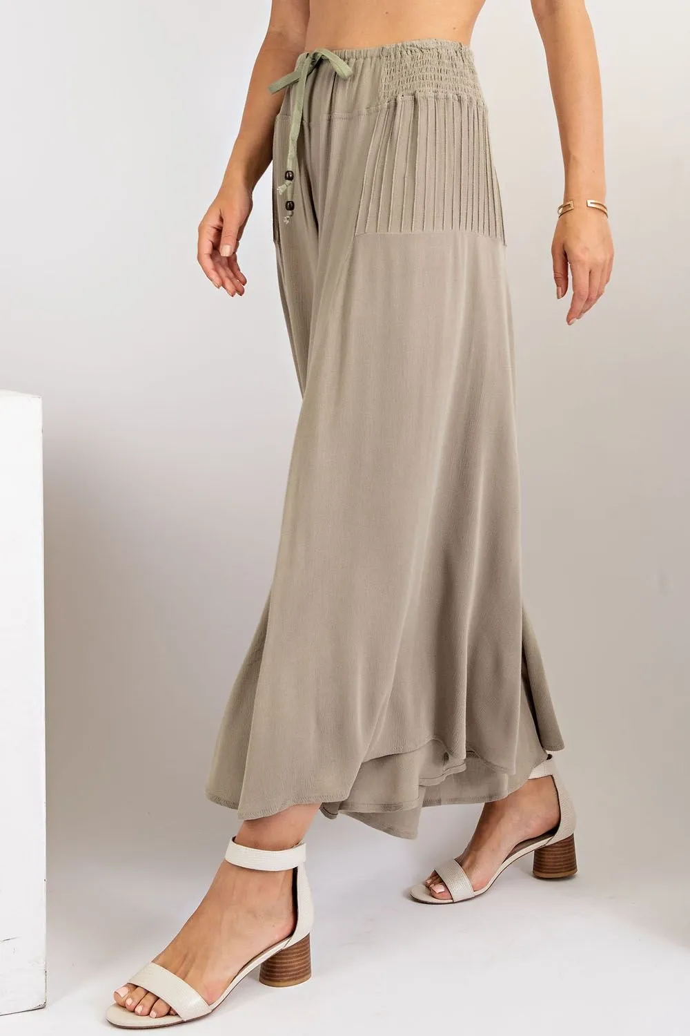 Fresh Air Rayon Gauze Ruffle Bottom Wide Leg Pants