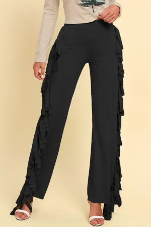 Fringe Trim Wide Leg Pants