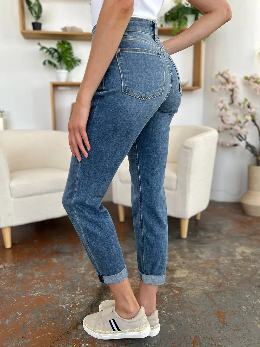 Full Size Cuffed Hem Slim Jeans