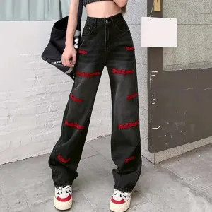 High Waist Black Hip-hop Vintage Wide Leg Jeans