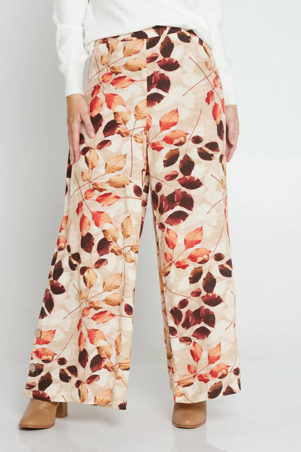 Magnolia Pants - Brown Leaves