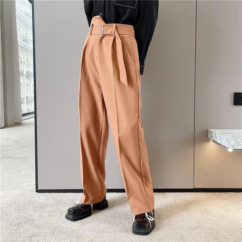 Men Casual Straight Loose Irregular High Waist Pants