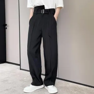 Men Casual Straight Loose Irregular High Waist Pants