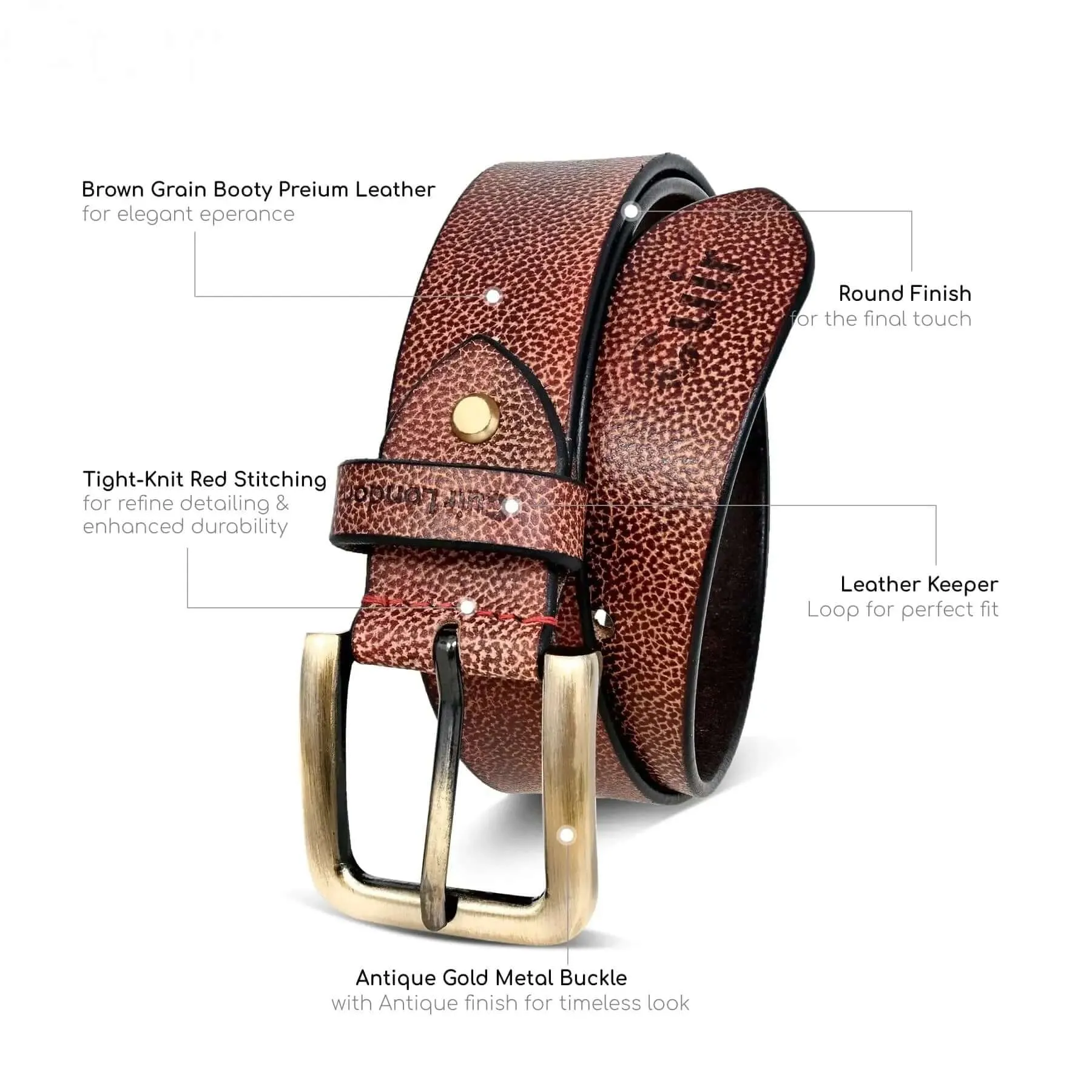 Men's Casual Brown Leather Belt | Sizes 36" to 40"