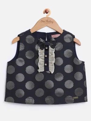 One Friday Navy Blue and Gold Polka Dot Top