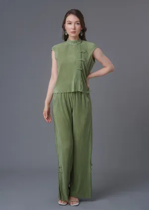 Pleated Qipao Top (Green)