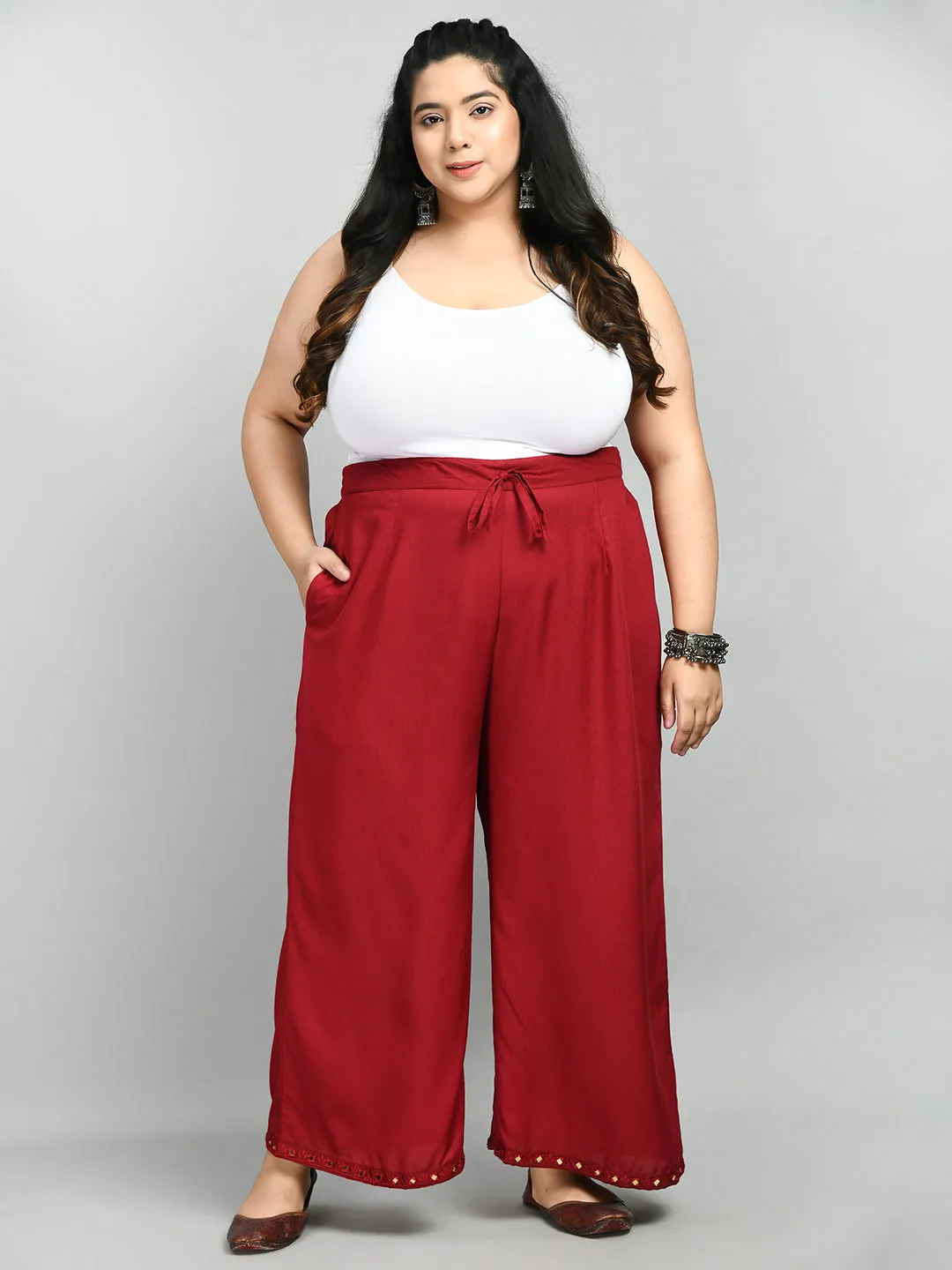 Plus Size Plus Size Maroon Mirror Palazzo