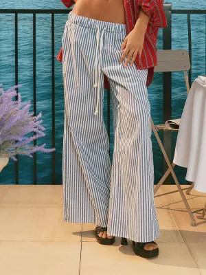 Striped Wide Leg Casual Comfy Drawstring Elastic Waist Pajama Loungerwear Y2k Pants