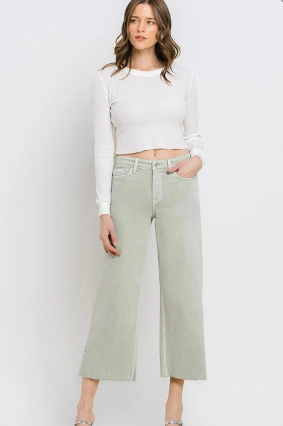 Wide Leg Colored Denim-Desert Sage