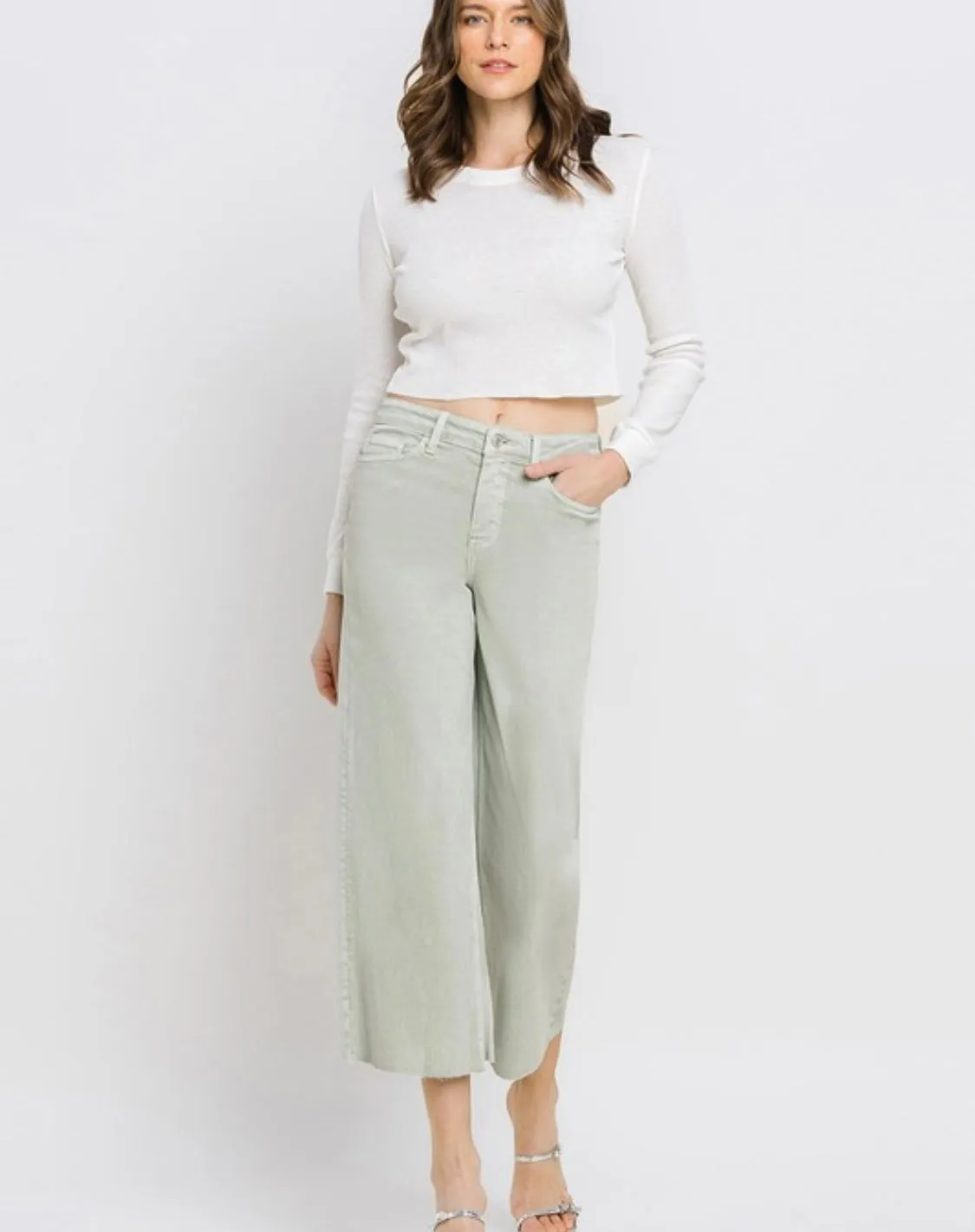 Wide Leg Colored Denim-Desert Sage